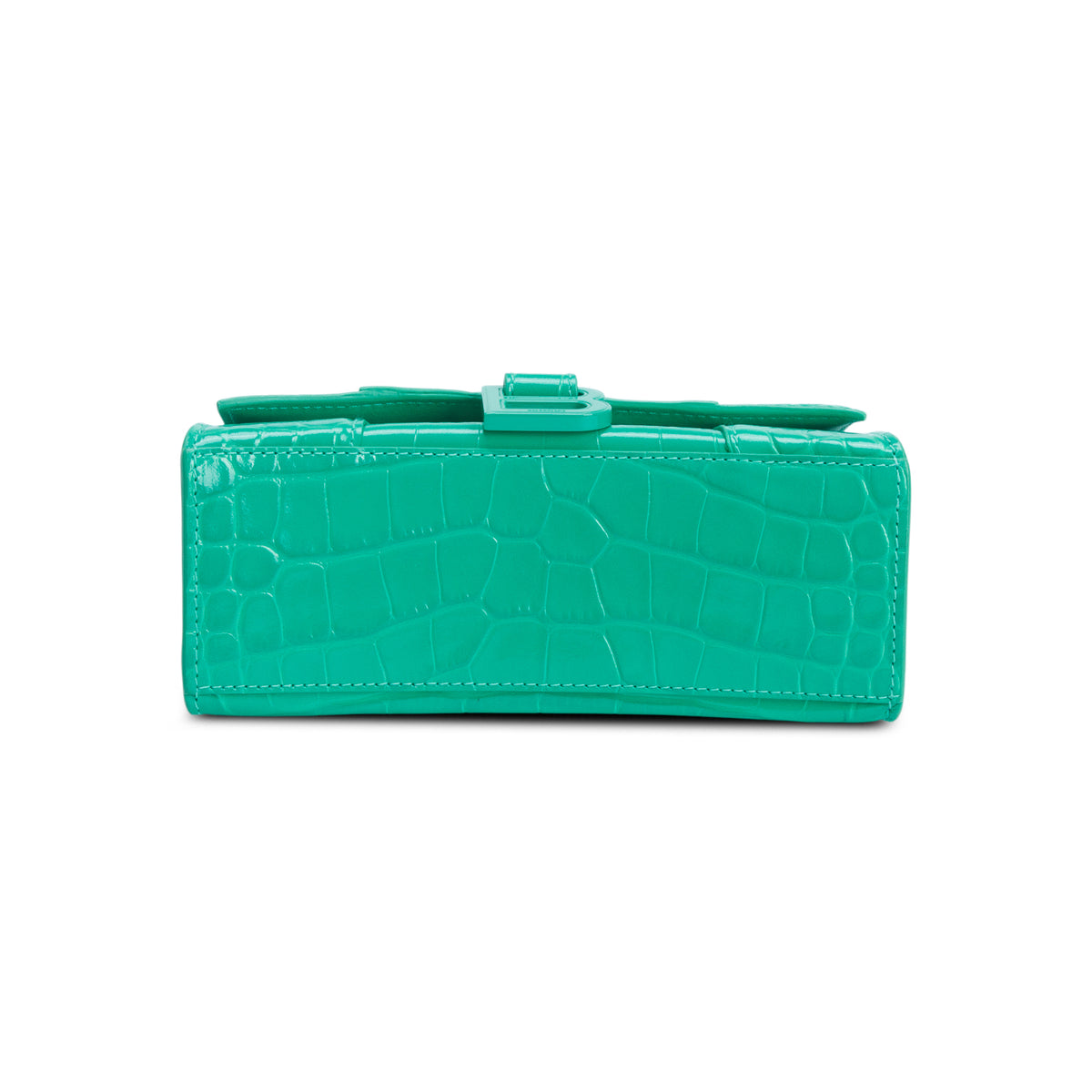 Balenciaga Green Shiny Calfskin Croc-Embossed Leather XS Hourglass Top Handle Bag w/ Strap
