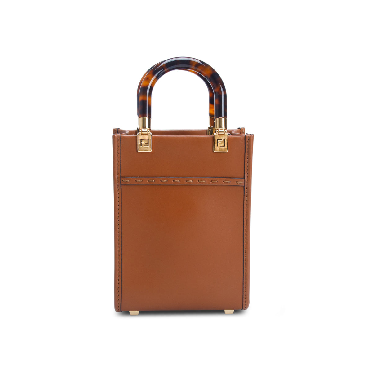 Fendi Brown Vitello King Plexiglass Logo Embossed Mini Fendi Sunshine Shopper Tote w/ Strap