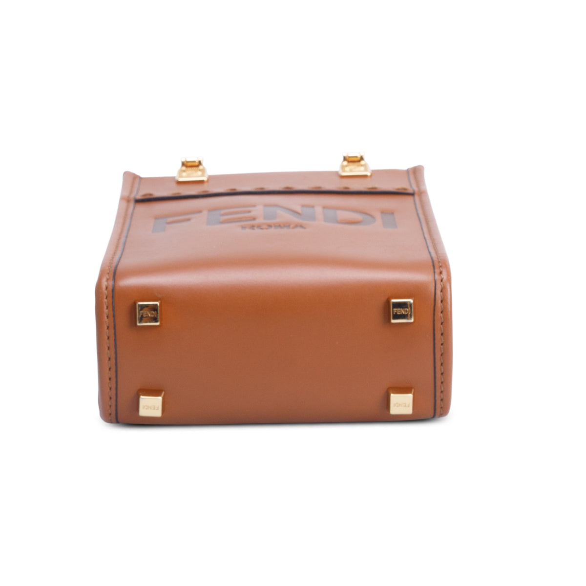 Fendi Brown Vitello King Plexiglass Logo Embossed Mini Fendi Sunshine Shopper Tote w/ Strap