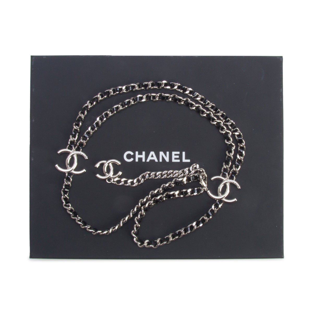 Chanel 2025 Palladium-Plated Chain-Link & Leather Interlocking CC Logo Waist Belt w/ Box