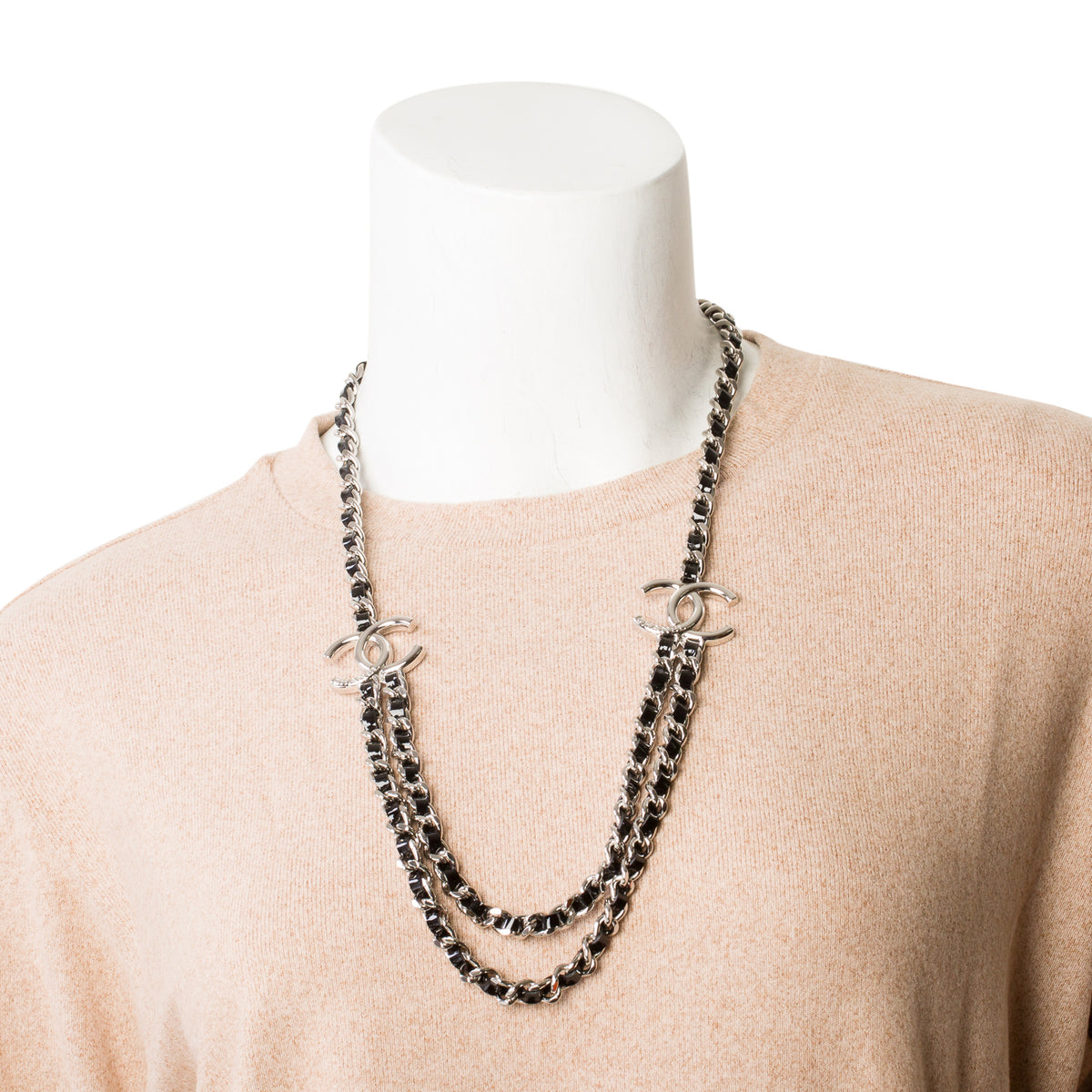 Chanel 2025 Palladium-Plated Chain-Link & Leather Interlocking CC Logo Waist Belt w/ Box