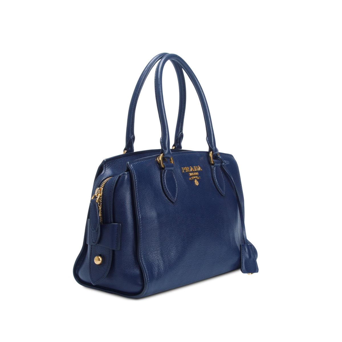 Prada Blue Glace Calf Top Handle Bag w/ Authenticity Card
