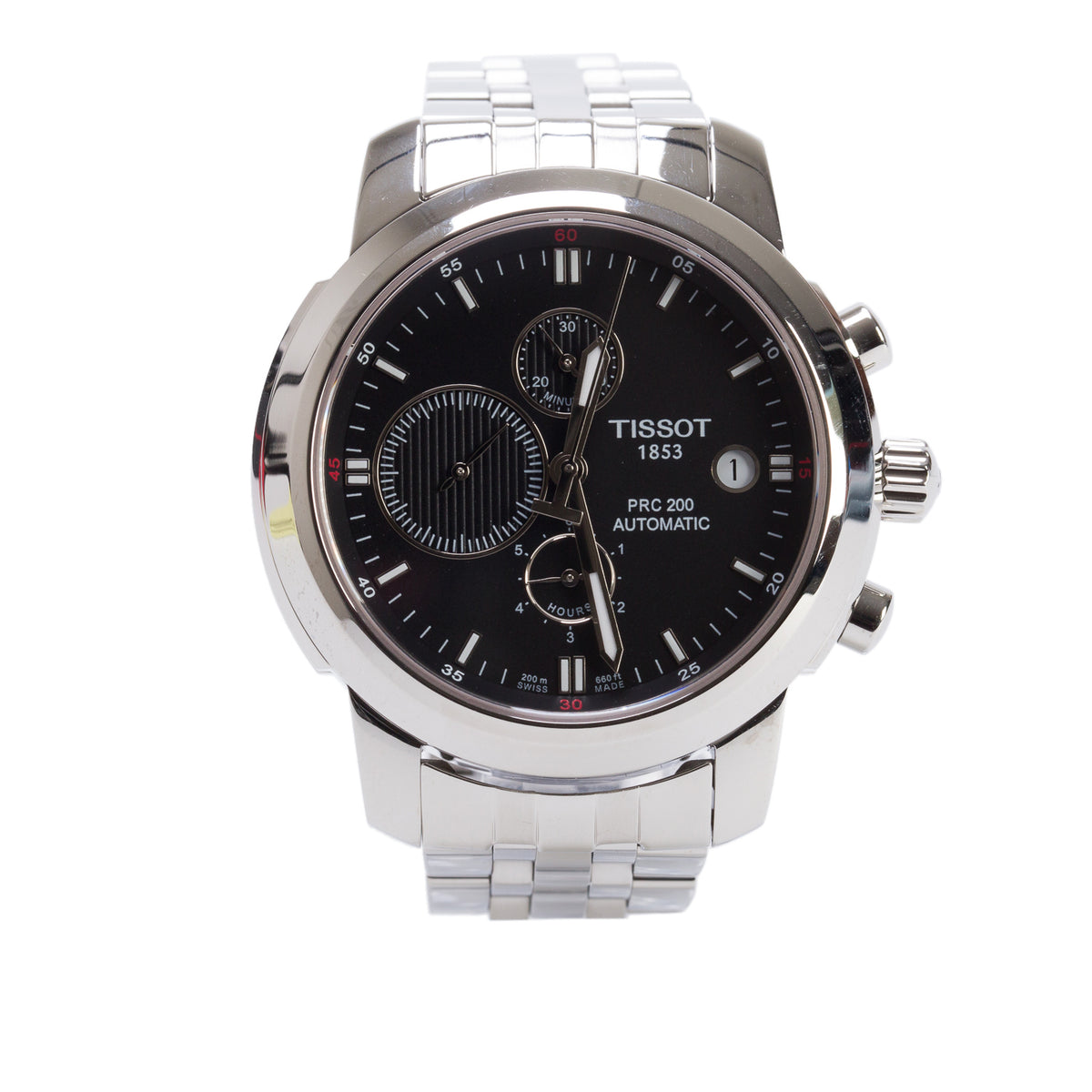 Tissot Stainless Steel PRC 200 43 MM Automatic Chronograph Watch Black Dial w/ Box & Papers