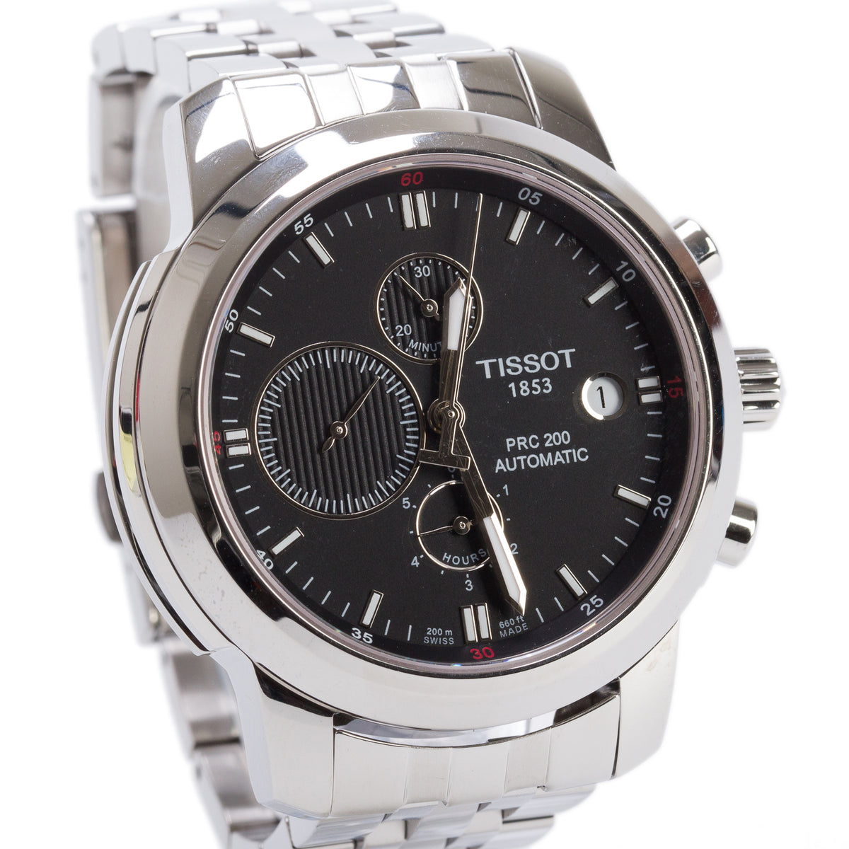 Tissot Stainless Steel PRC 200 43 MM Automatic Chronograph Watch Black Dial w/ Box & Papers