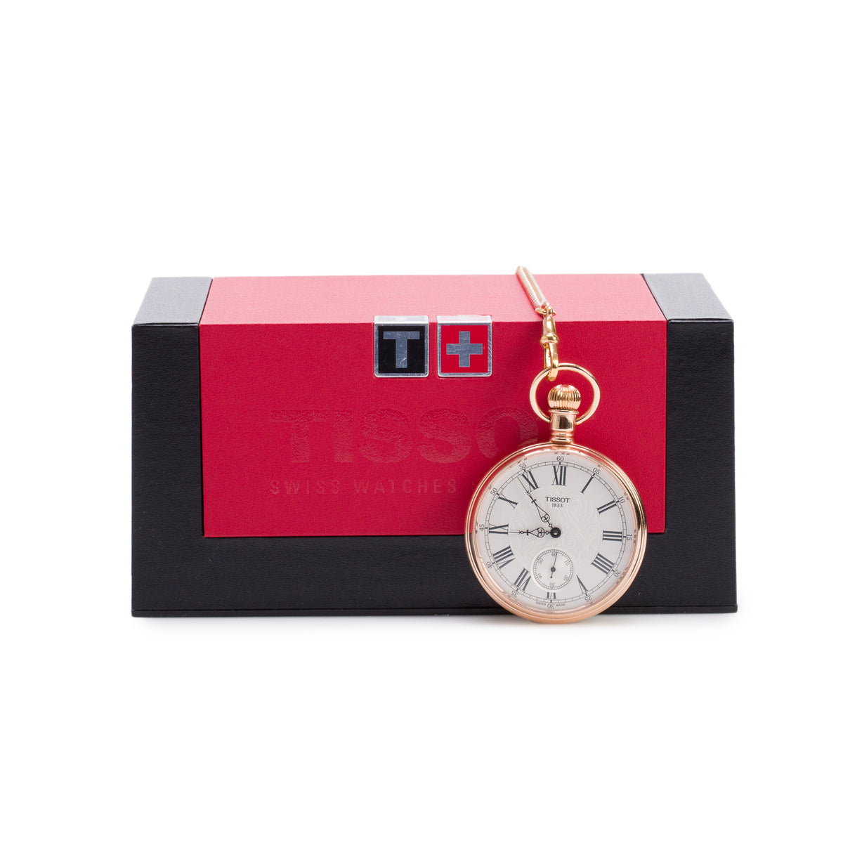 Tissot 2023 Rose-Gold Plated Stainless Steel Lepine 51 MM Manual Pocket Watch Silver Dial w/ Box , Papers& Chain