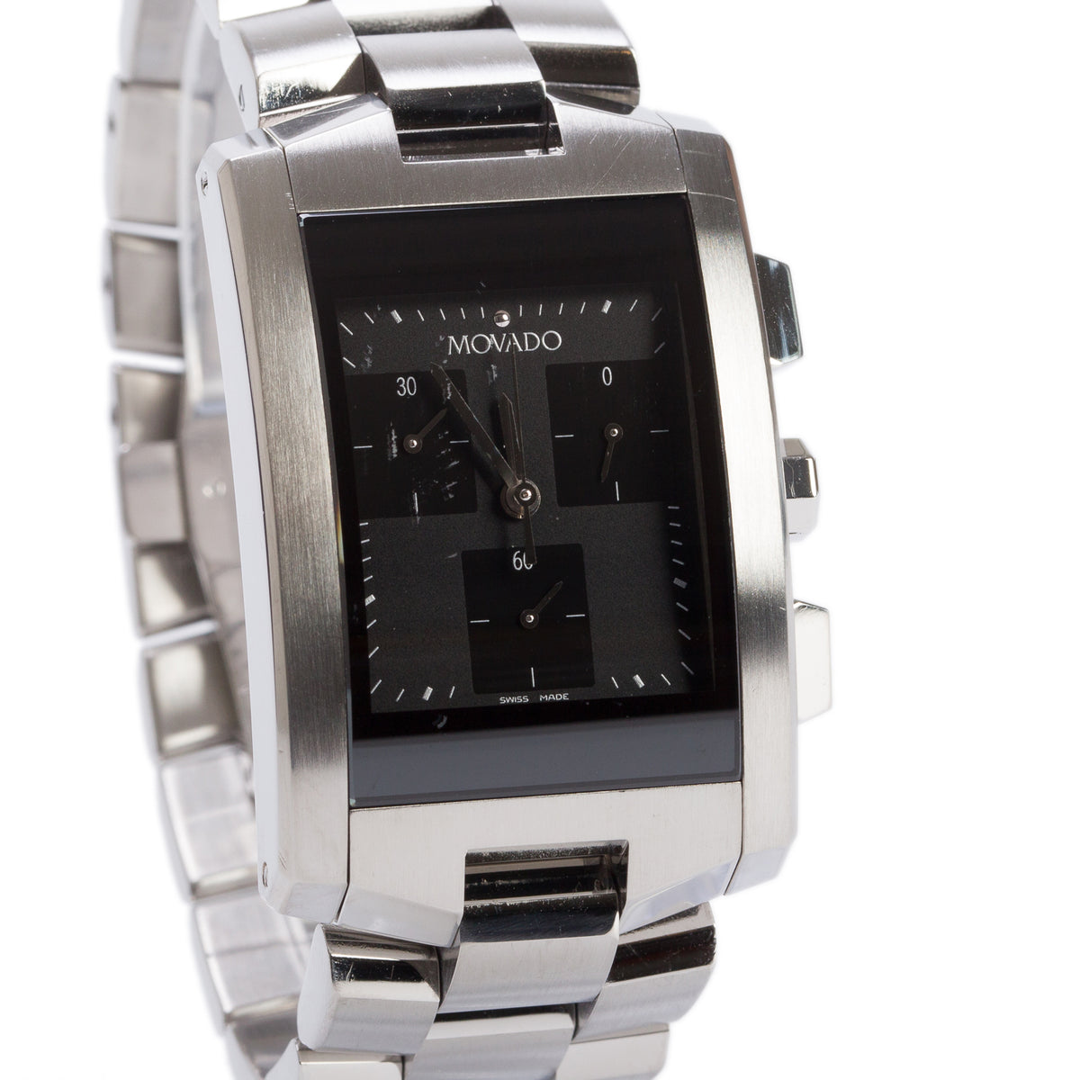 Movado Stainless Steel Eliro Quartz Chronograph Watch Black Dial w/ Box & Papers