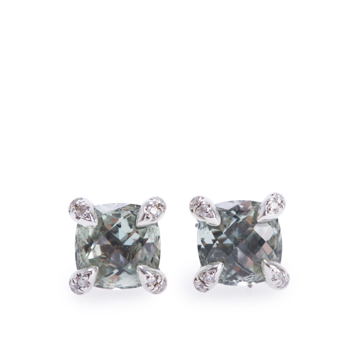 David Yurman Sterling Silver Prasiolite & Diamond Petite Chatelaine Stud Earrings, 6 MM
