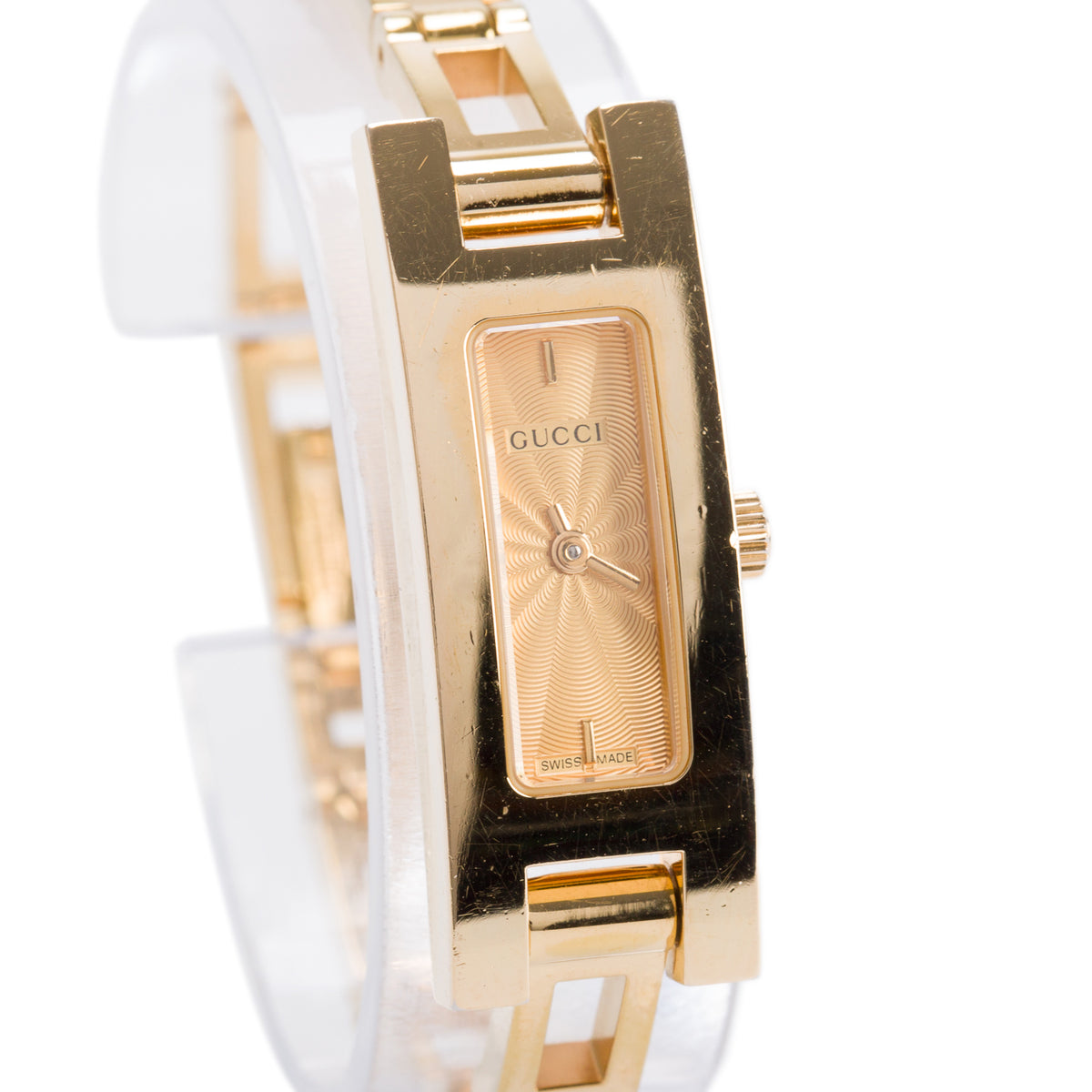 Gucci Gold Plated Stainless Steel White Leather 3900 Series Watch Gold Dial