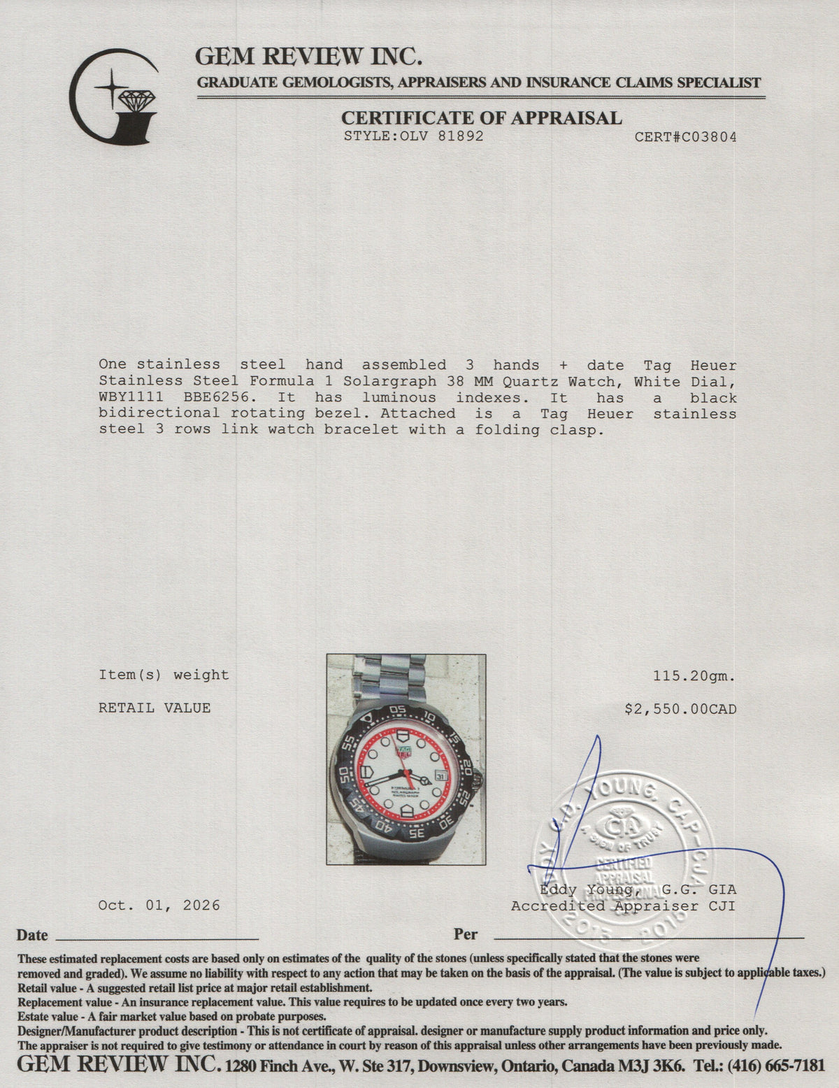 Tag Heuer 2025 Stainless Steel Formula 1 Solargraph 38 MM Quartz Watch White Dial WBY1111 w/ Box & Papers