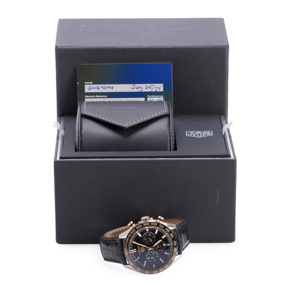Tag Heuer 2025 Stainless Steel & 18k Rose Gold Carrera 44 MM Automatic Chronograph Watch Black Dial CBN2A5A w/ Box & Papers