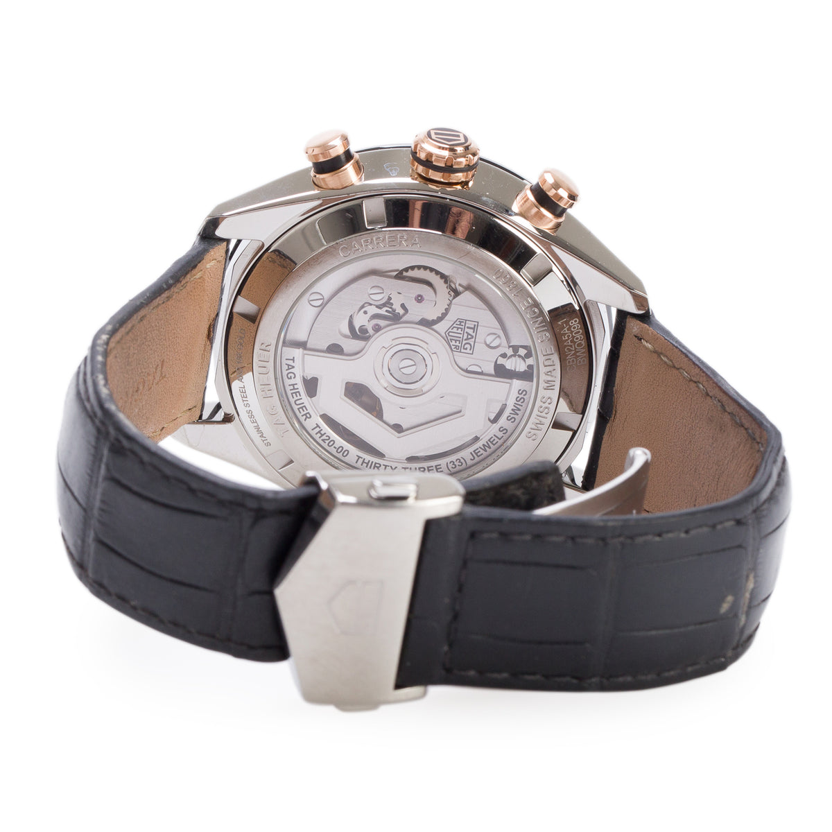 Tag Heuer 2025 Stainless Steel & 18k Rose Gold Carrera 44 MM Automatic Chronograph Watch Black Dial CBN2A5A w/ Box & Papers
