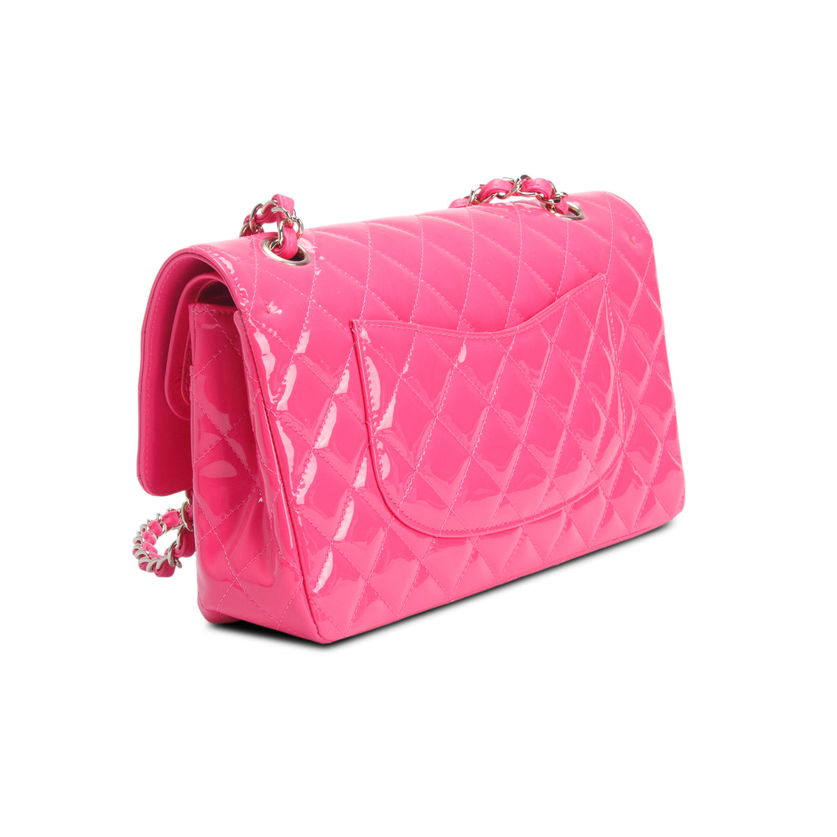 Chanel Pink Quilted Patent Leather Classic Medium Double Flap Bag