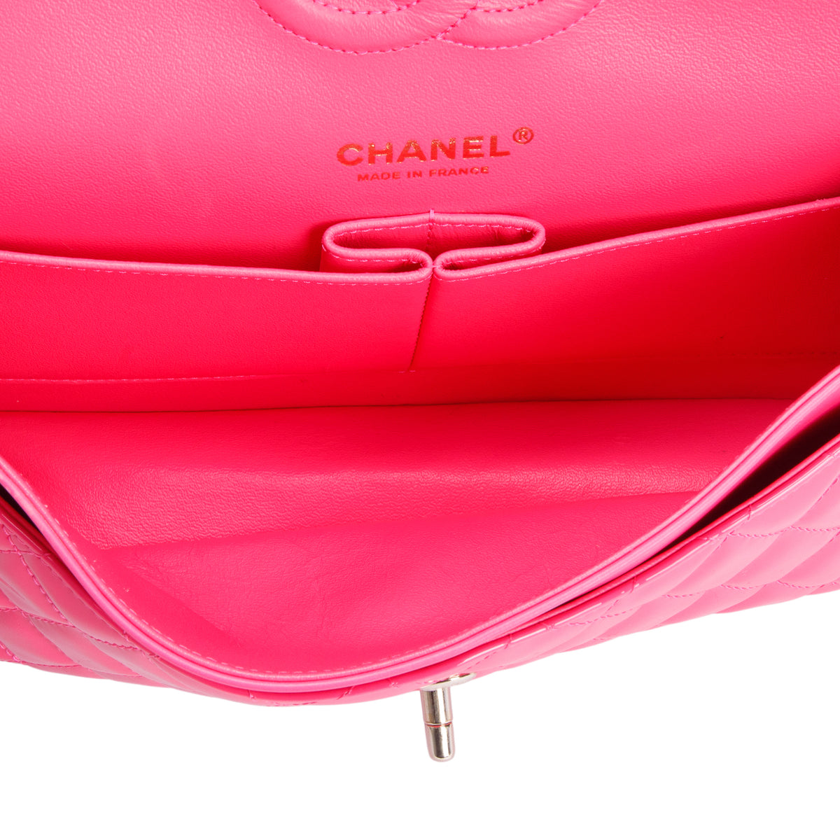 Chanel Pink Quilted Patent Leather Classic Medium Double Flap Bag