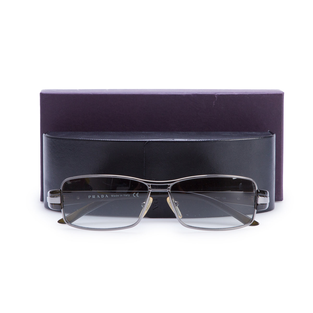 Prada SPR 50H Black Rectangle Sunglasses w/ Box, Case & Authenticity Card