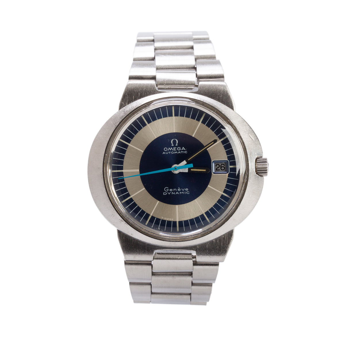 Omega Vintage Stainless Steel Dynamic Geneve 42 MM Automatic Watch Blue & Silver Dial