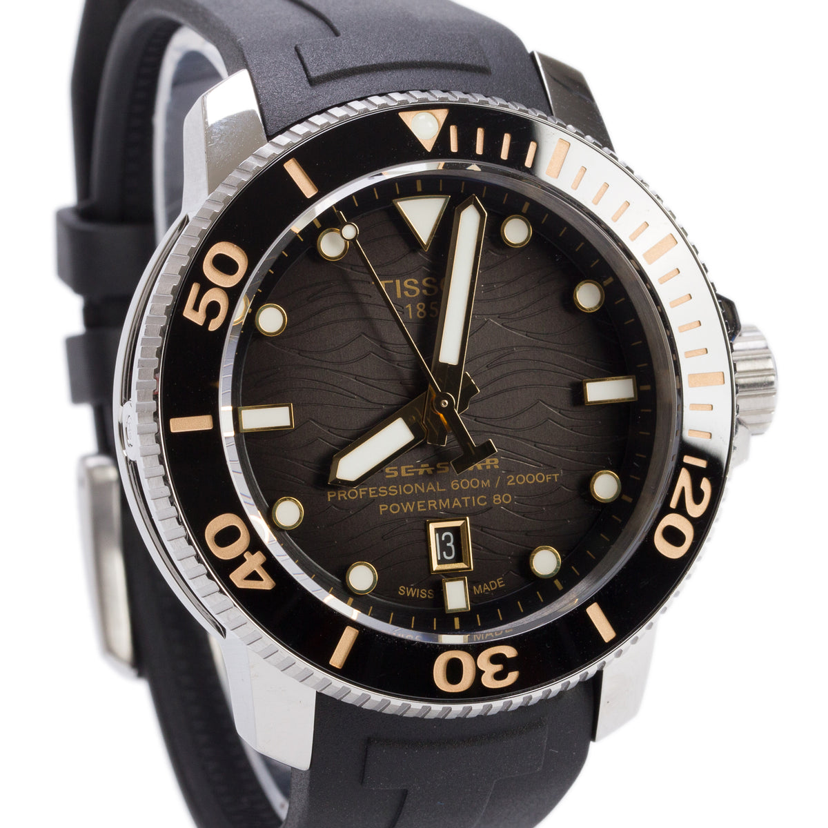 Tissot Stainless Steel Seastar 2000 Professional 46 MM Powermatic 80 Automatic Watch Black Dial w/ Box & Papers