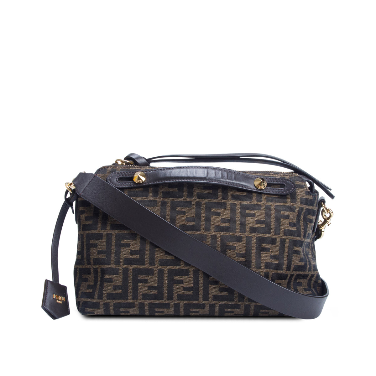Fendi Brown Vitello Grace Jacquard FF Medium By The Way Boston Bag w/ Box
