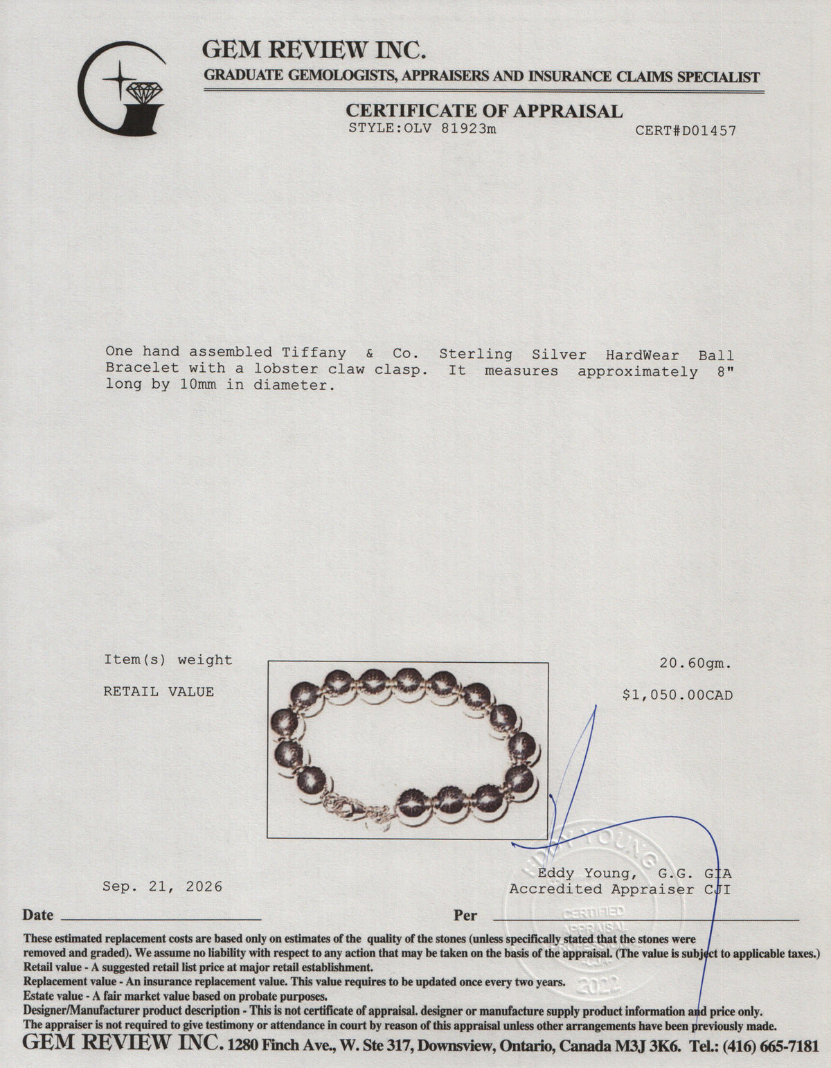 Tiffany & Co. Sterling Silver 10 MM HardWear Ball Bracelet