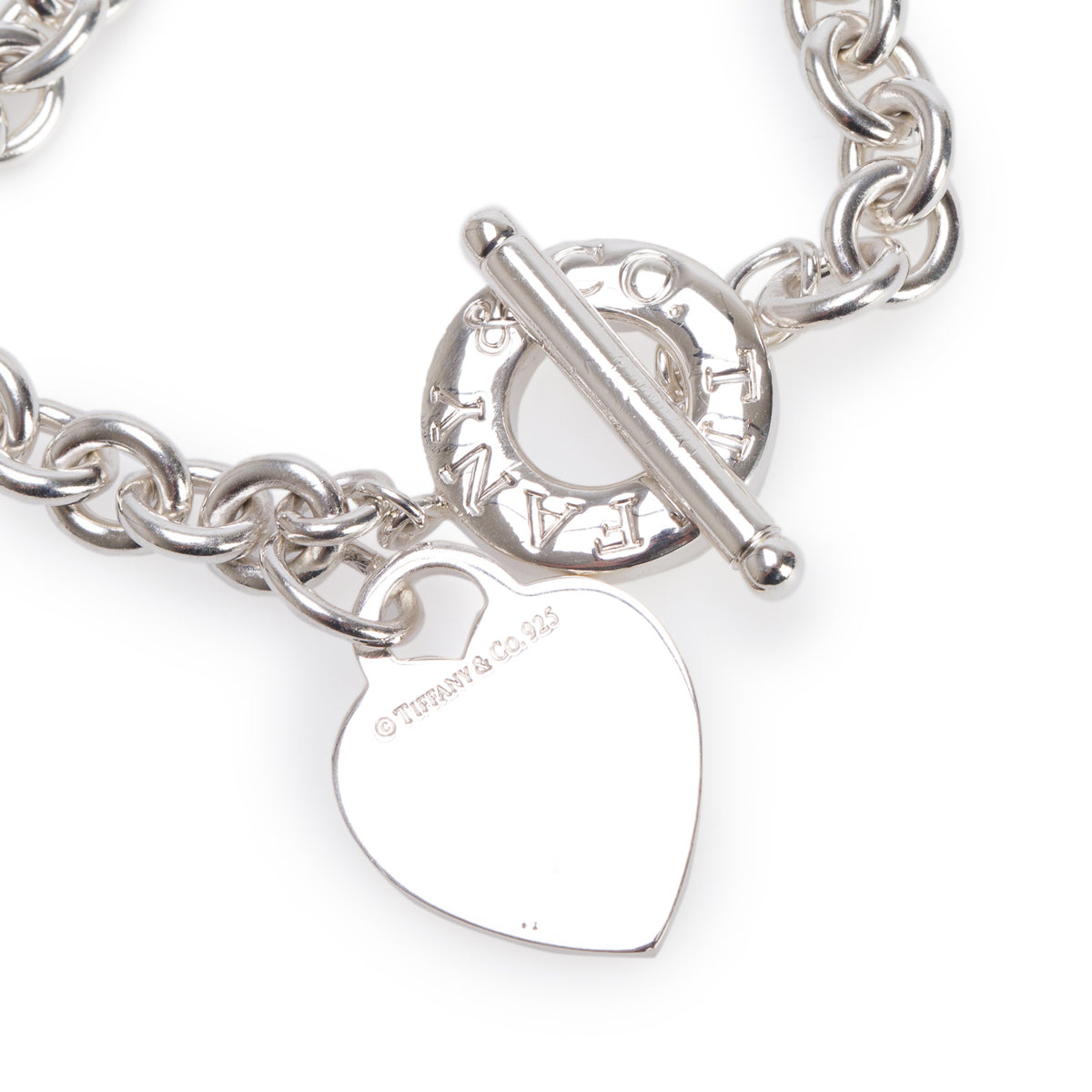 Tiffany & Co. Sterling Silver Heart Tag Charm Bracelet with Toggle Clasp