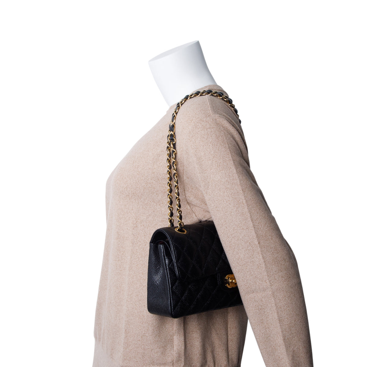 Chanel Black Quilted Caviar Leather Classic Small Double Flap Bag w/ Box & Authenticity Card