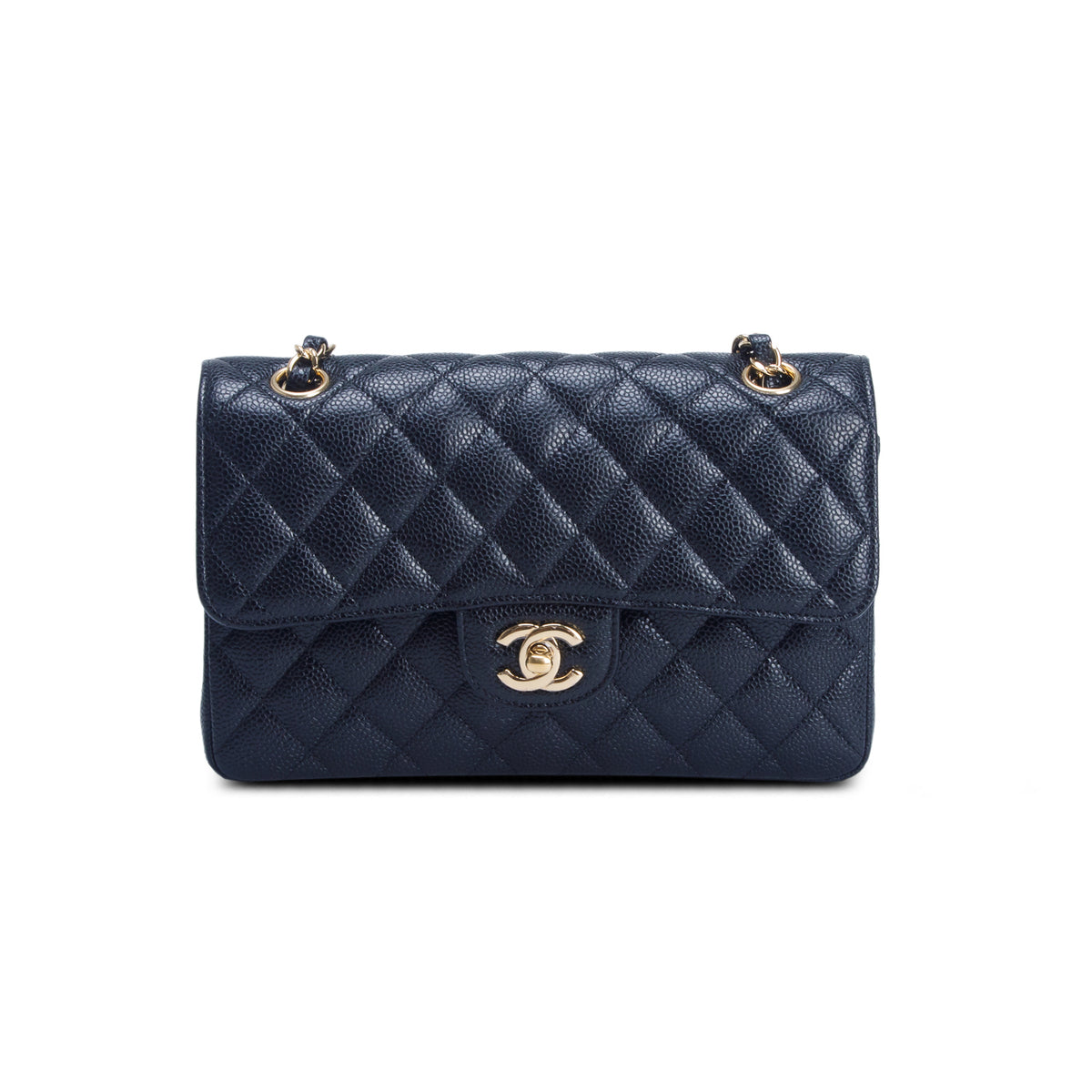 Chanel Black Quilted Caviar Leather Classic Small Double Flap Bag w/ Box & Authenticity Card
