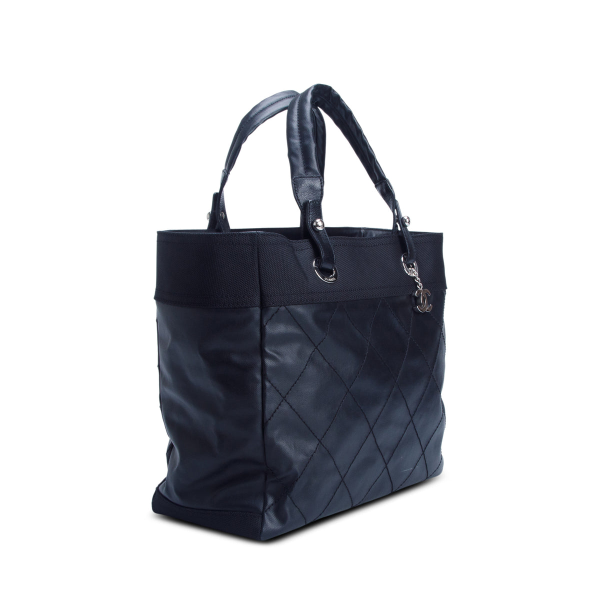 Chanel Black Coated Canvas Quilted Large Paris Biarritz Tote w/ Authenticity Card