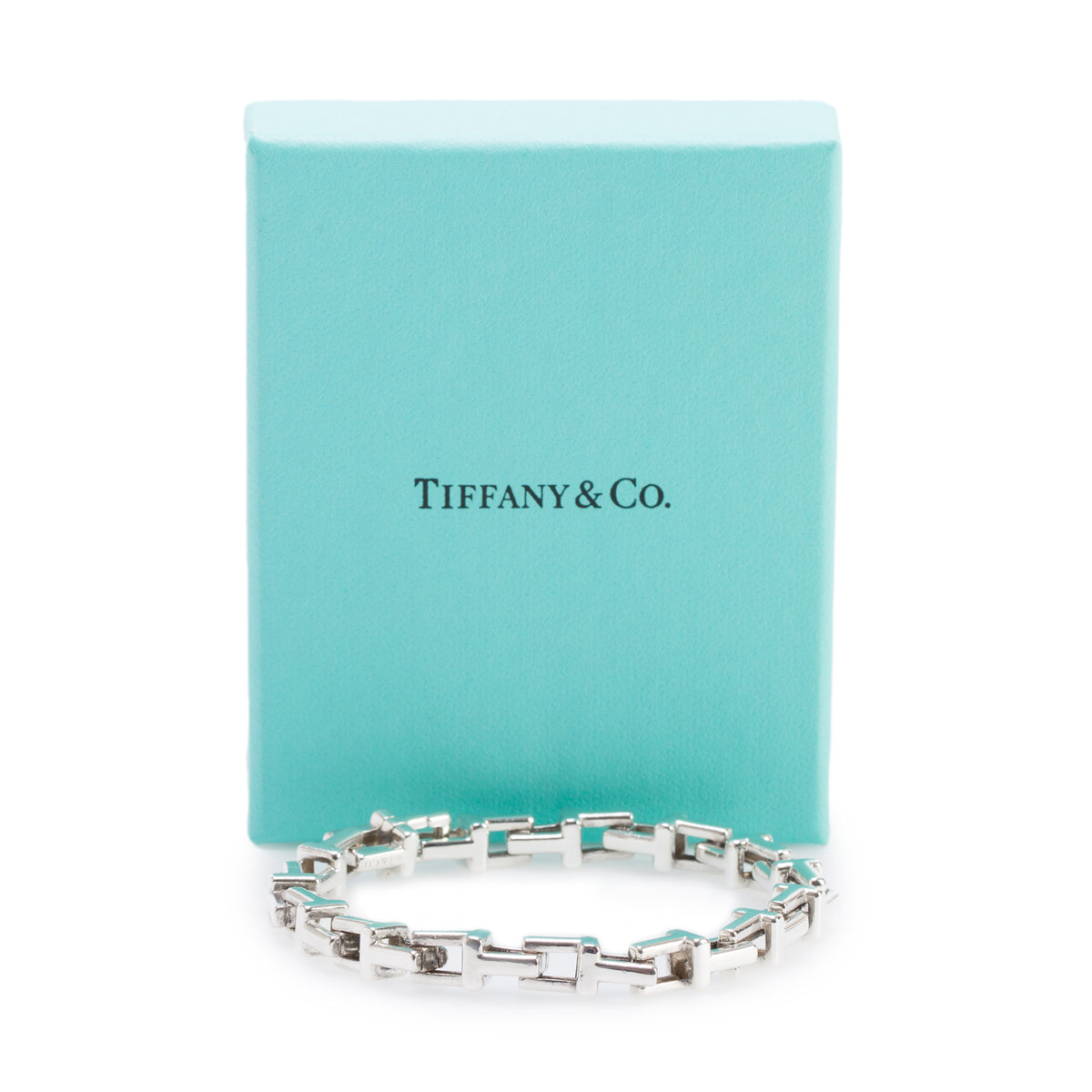 Tiffany & Co. Sterling Silver T Square Link Bracelet w/ Box