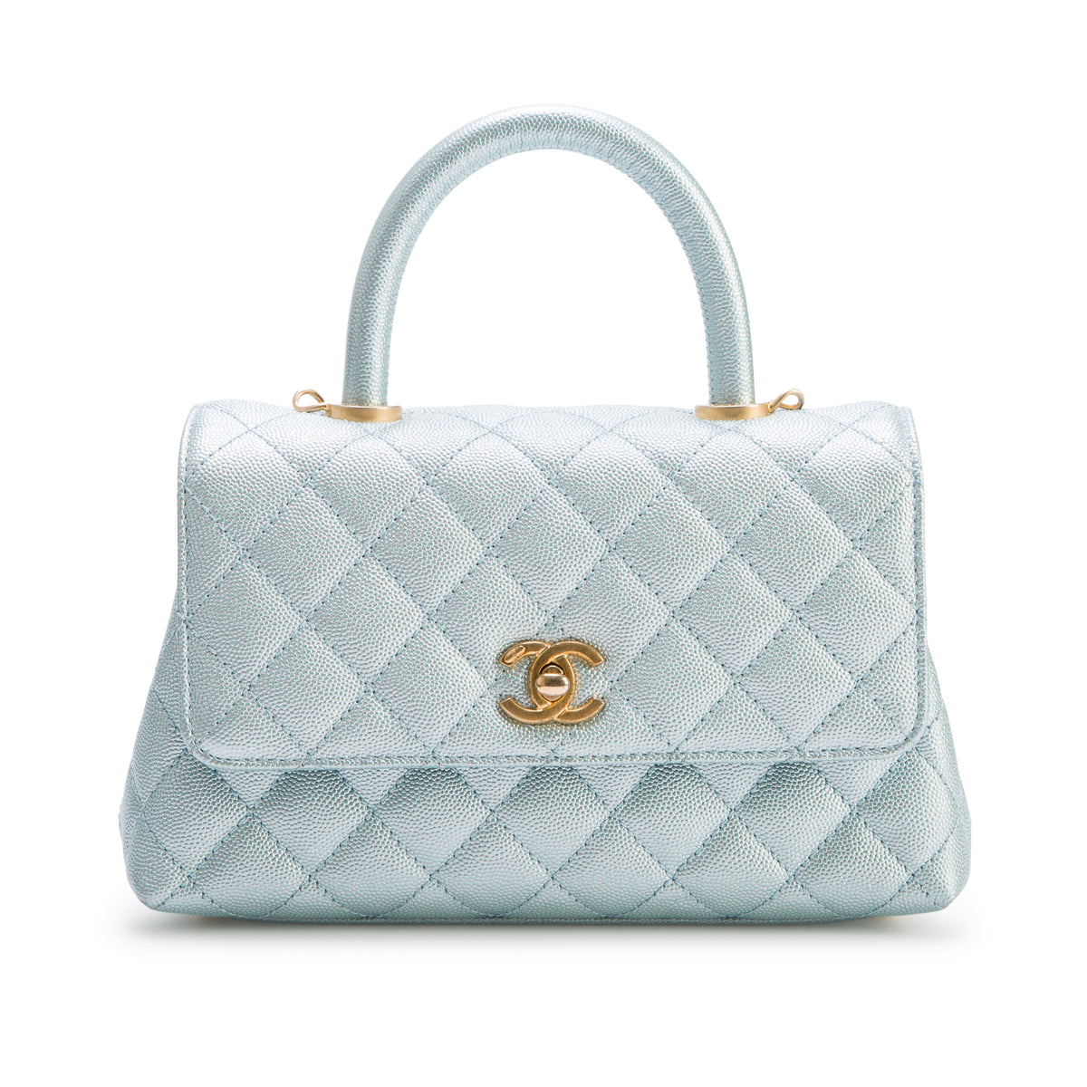 Chanel Metallic Blue Caviar Quilted Mini Coco Top Handle Flap Bag