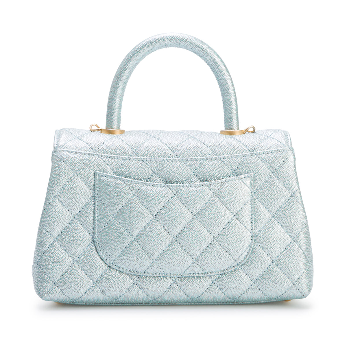 Chanel Metallic Blue Caviar Quilted Mini Coco Top Handle Flap Bag