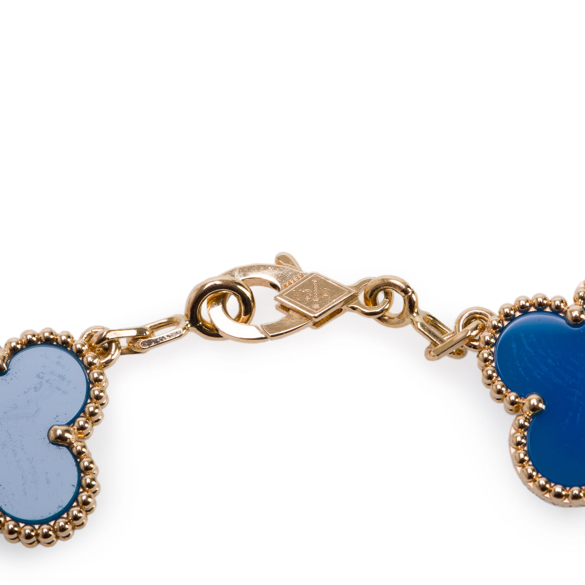 Van Cleef & Arpels 2022 18k Yellow Gold Vintage Alhambra 5 Motif Blue Agate Bracelet w/ Box & Certificate
