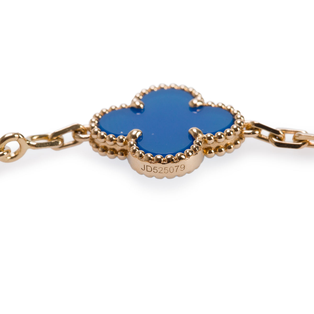 Van Cleef & Arpels 2022 18k Yellow Gold Vintage Alhambra 5 Motif Blue Agate Bracelet w/ Box & Certificate