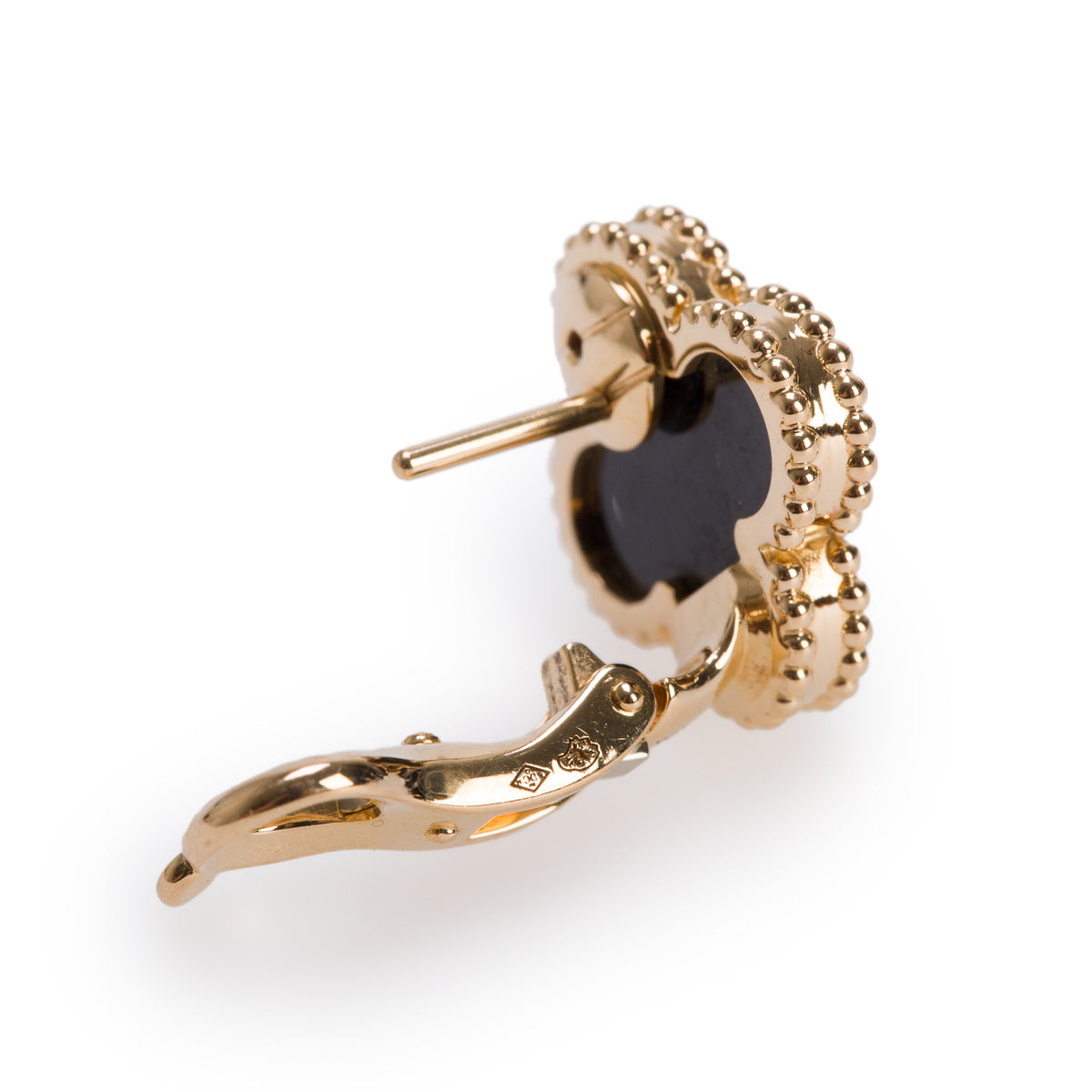 Van Cleef & Arpels 2024 18k Yellow Gold Vintage Alhambra Onyx Stud Earrings w/ Box, Receipt & Certificate