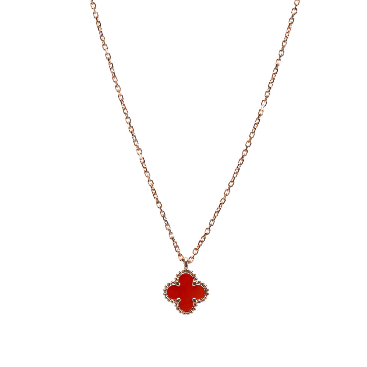 Van Cleef & Arpels 2022 18k Rose Gold Sweet Alhambra Carnelian Pendant Necklace w/ Box & Certificate