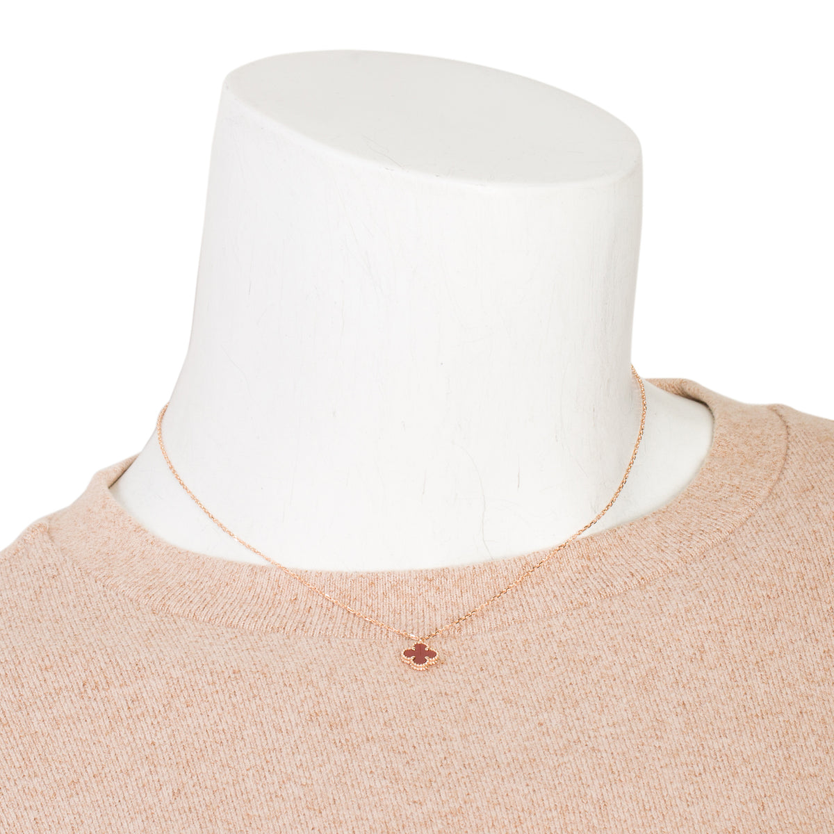 Van Cleef & Arpels 2022 18k Rose Gold Sweet Alhambra Carnelian Pendant Necklace w/ Box & Certificate