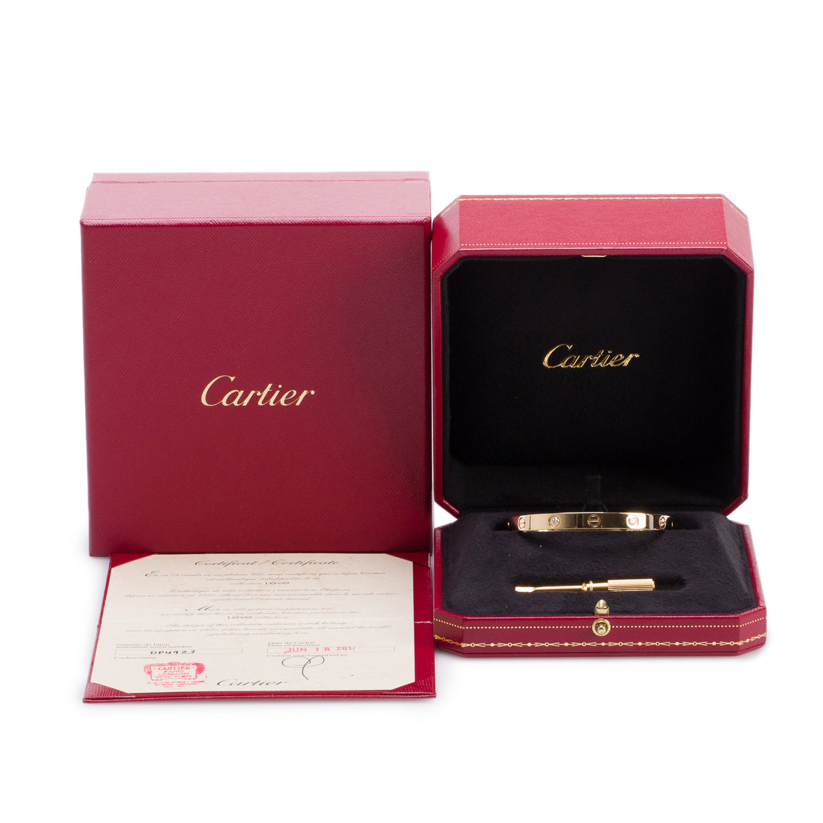 Cartier 18k Yellow Gold Love Bracelet with 4 Diamonds, Classic Model Size 17 w/ Box & Certificate