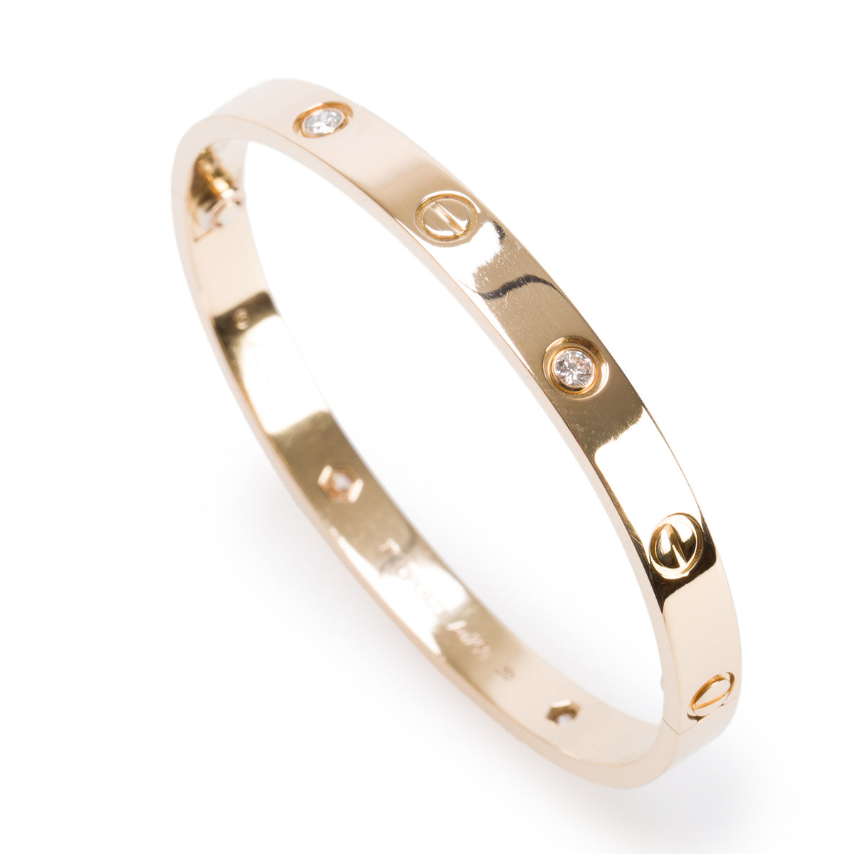Cartier 18k Yellow Gold Love Bracelet with 4 Diamonds, Classic Model Size 17 w/ Box & Certificate
