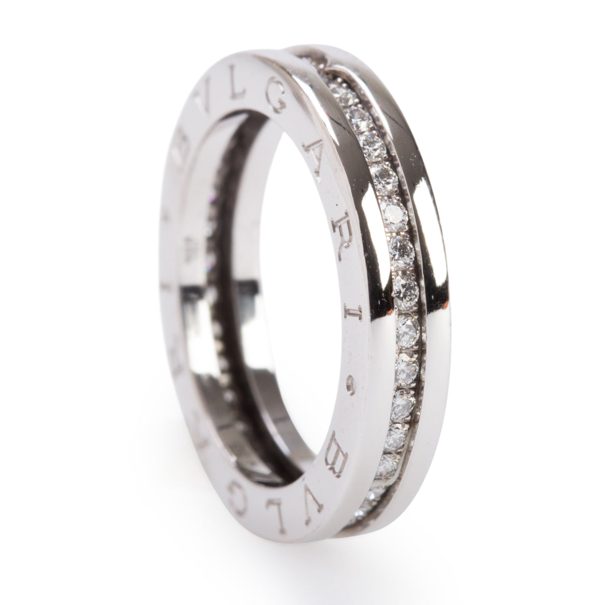 BVLGARI 18k White Gold Diamond B.Zero1 One-Band Ring Size 55 7 w/ Box & Certificate