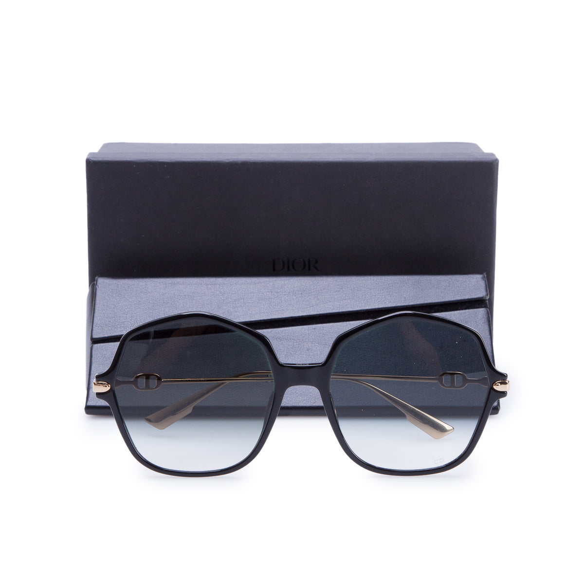Christian Dior Black Gradient Dior Link2 Acetate Geometric Sunglasses w/ Box & Case