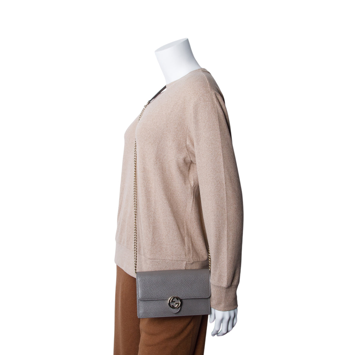 Gucci Grey Dollar Calfskin Leather Interlocking G Chain Wallet