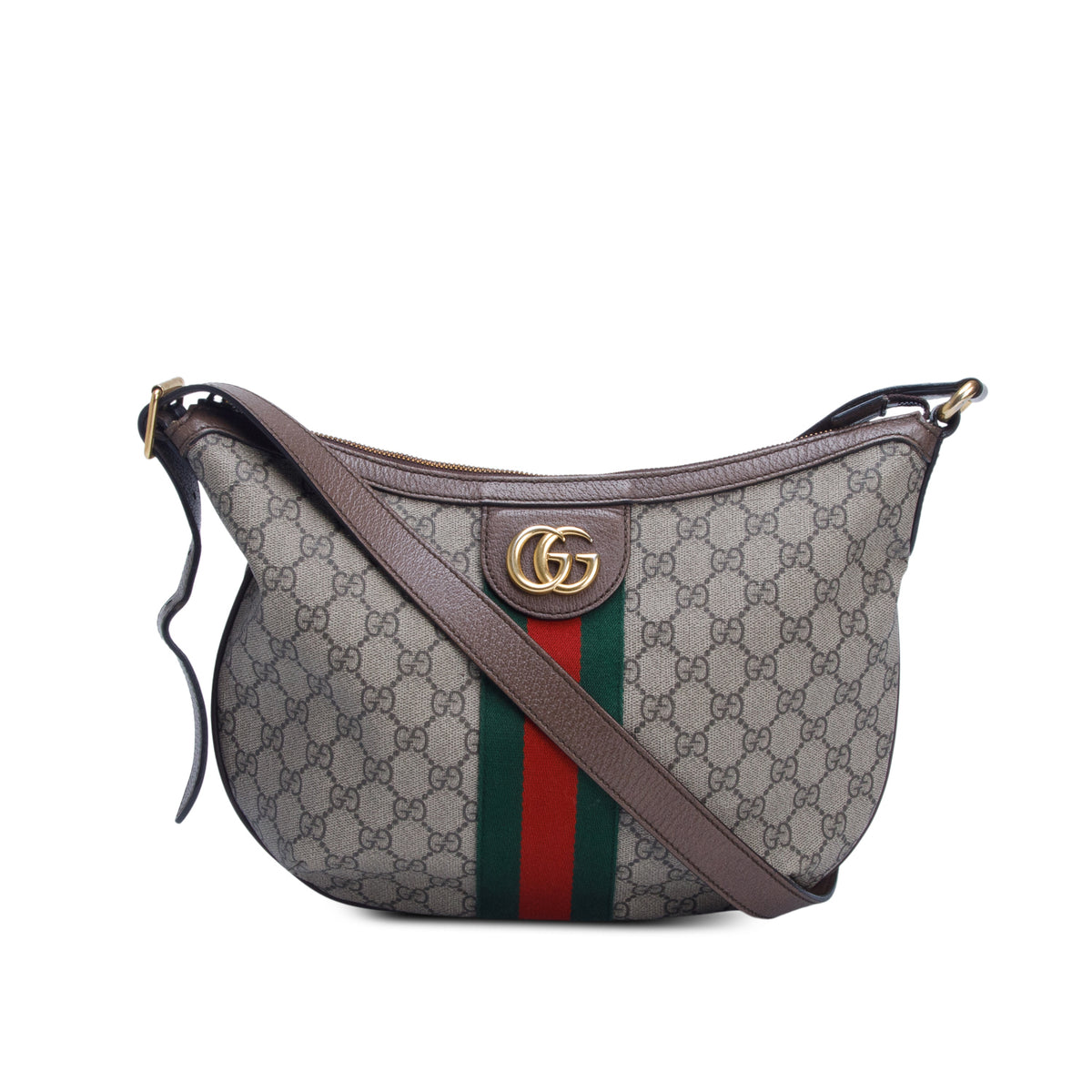 Gucci GG Supreme Monogram Textured Dollar Calfskin Web Small Ophidia Half Moon Hobo