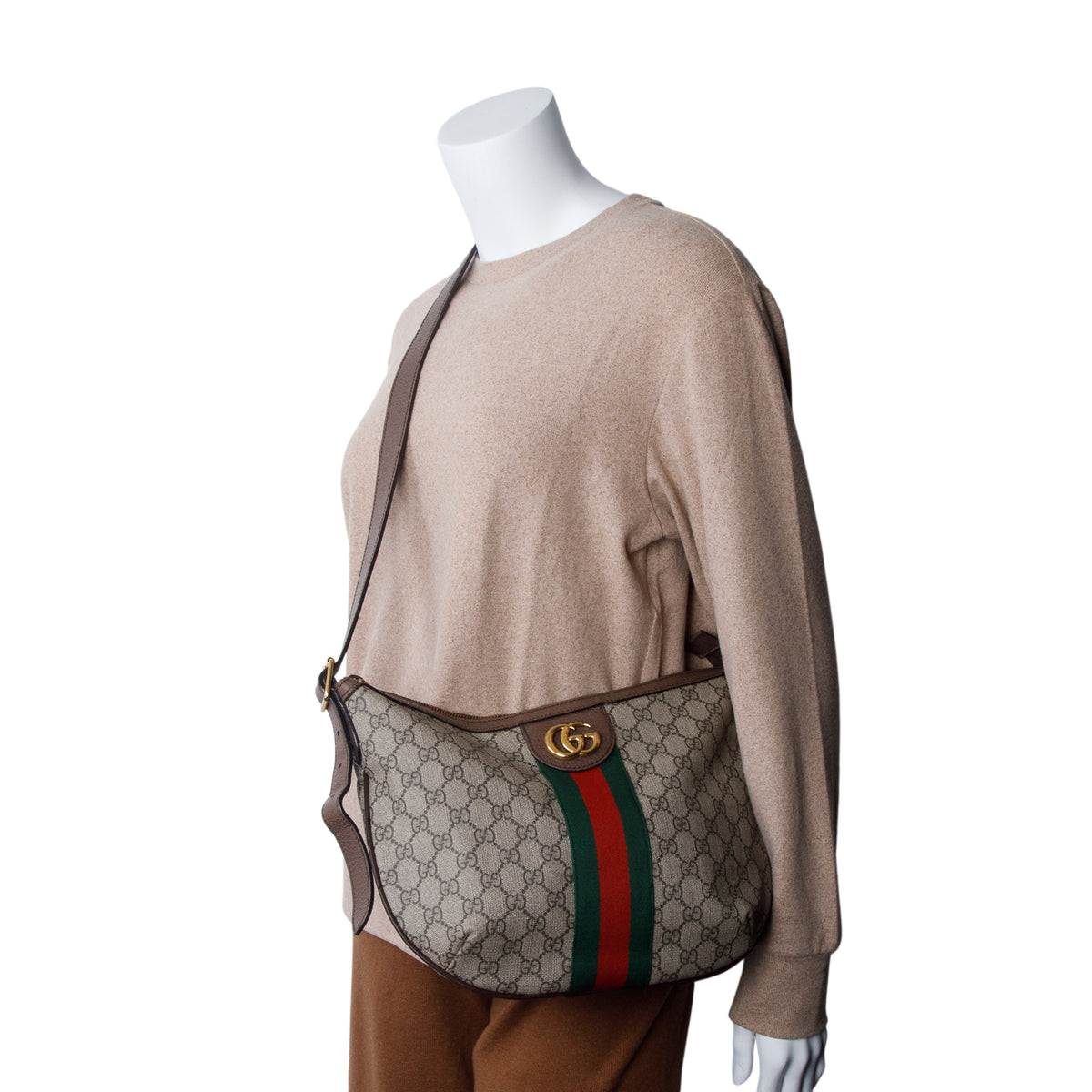 Gucci GG Supreme Monogram Textured Dollar Calfskin Web Small Ophidia Half Moon Hobo
