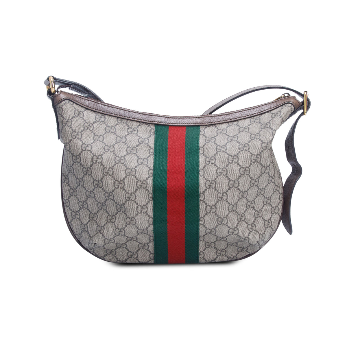 Gucci GG Supreme Monogram Textured Dollar Calfskin Web Small Ophidia Half Moon Hobo
