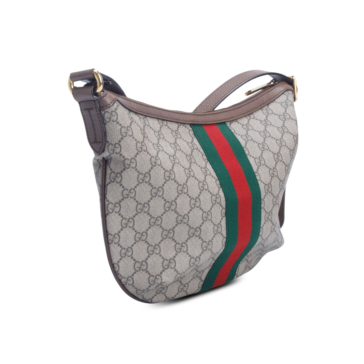 Gucci GG Supreme Monogram Textured Dollar Calfskin Web Small Ophidia Half Moon Hobo