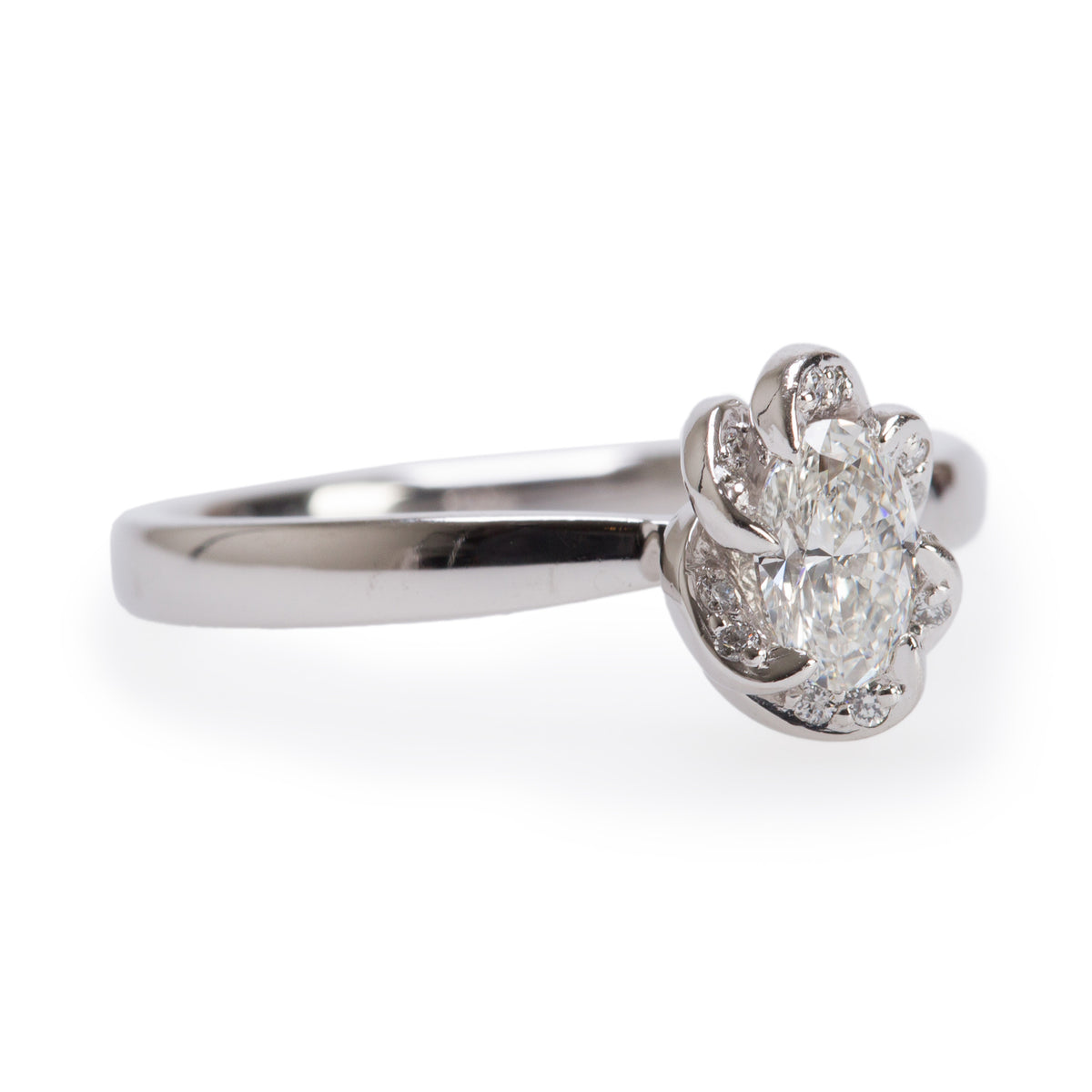 Platinum 0.43 ct. Oval Cut Diamond Engagement Ring, Size 6.5