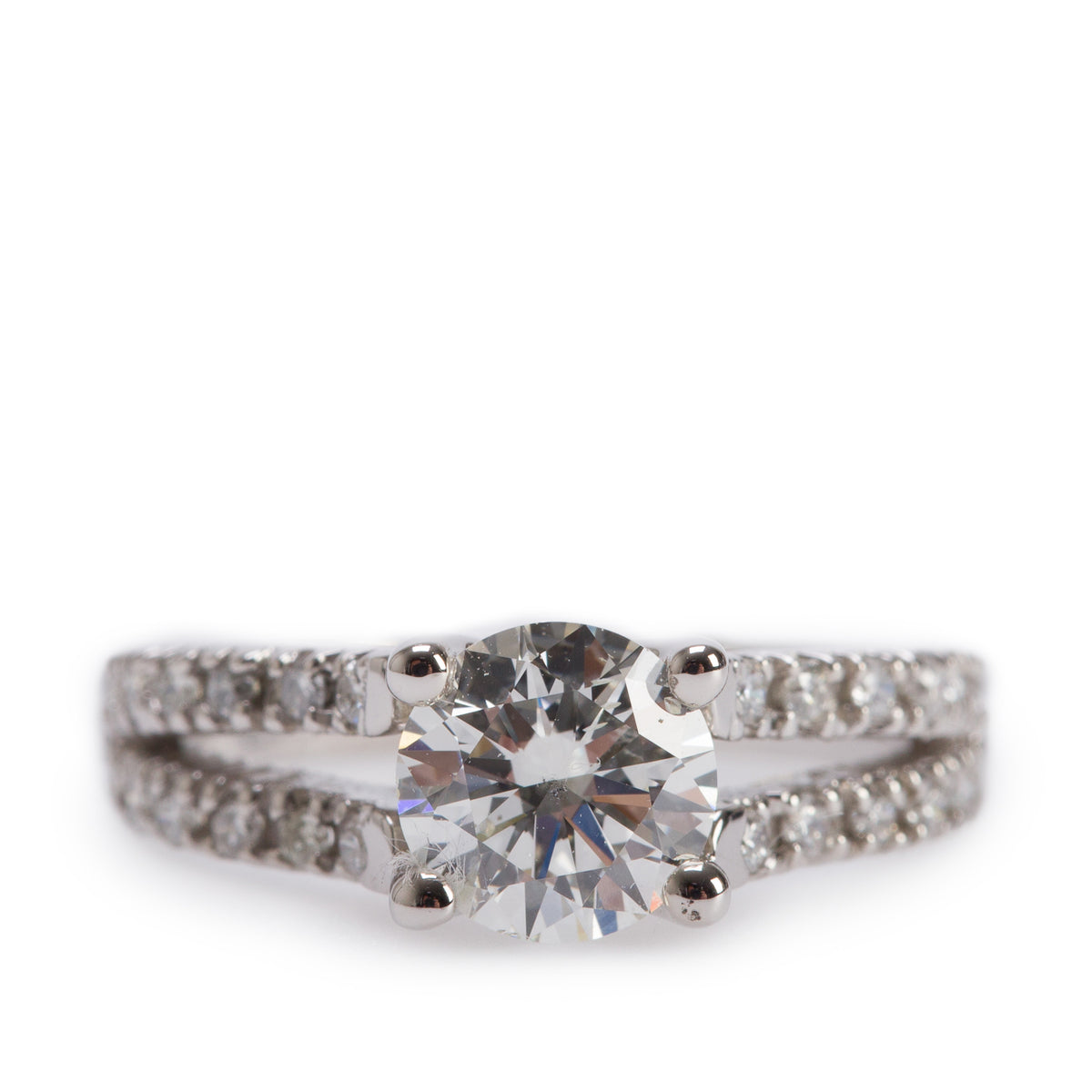 19k White Gold 1.02 ct. Round Cut Diamond Engagement Ring, Size 4.75