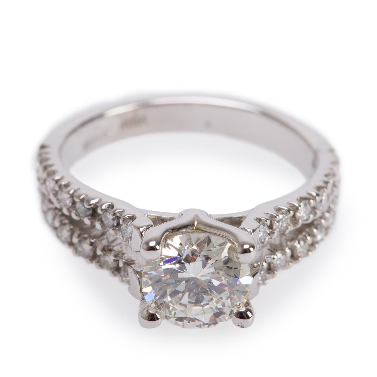 19k White Gold 1.02 ct. Round Cut Diamond Engagement Ring, Size 4.75