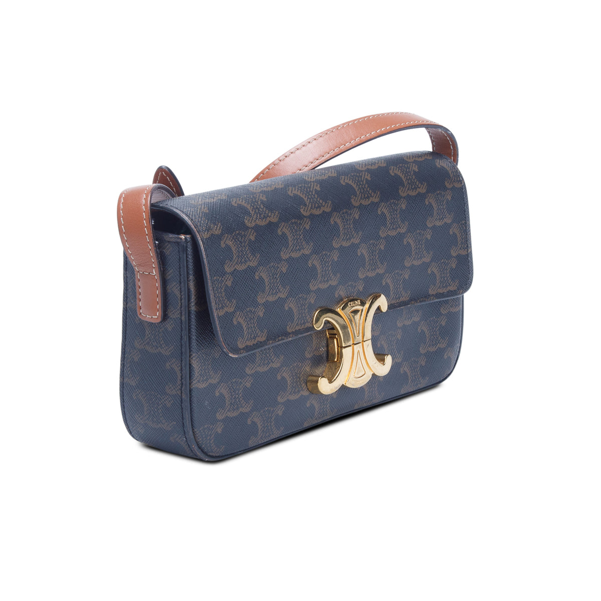 Celine 2021 Brown Canvas Calfskin Triomphe Shoulder Bag