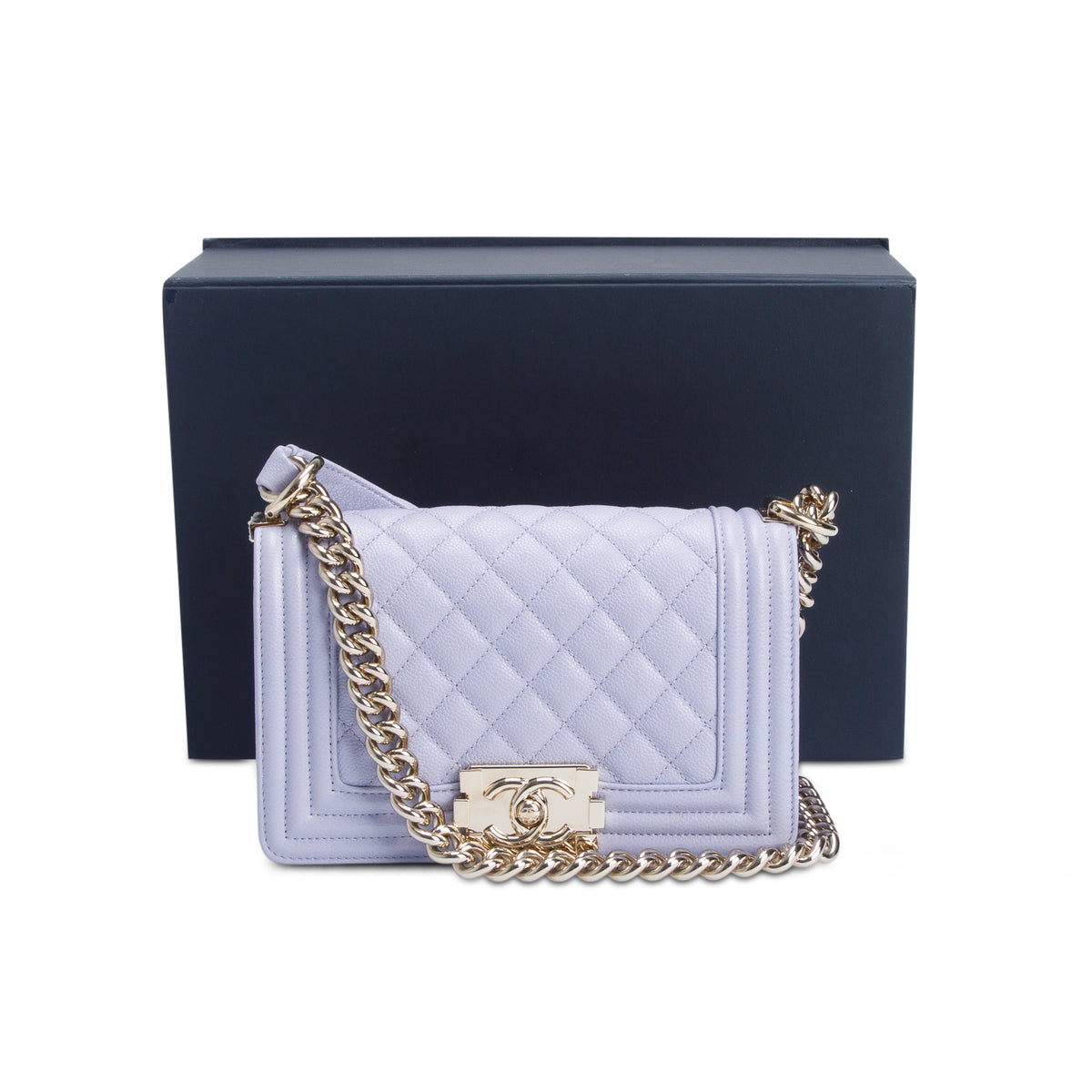 Chanel Purple Quilted Caviar Leather Small Boy Bag w/ Box