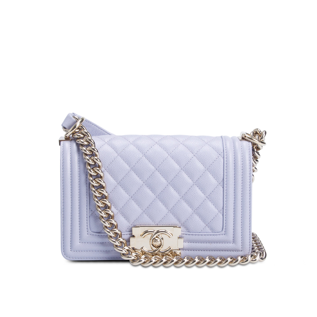 Chanel Purple Quilted Caviar Leather Small Boy Bag w/ Box