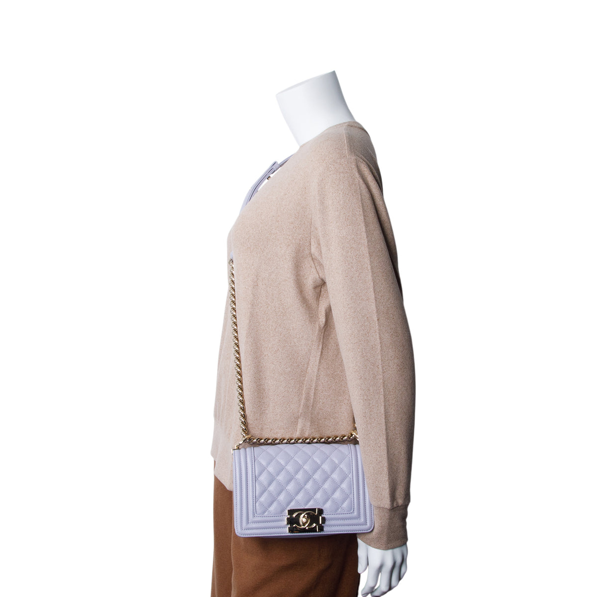 Chanel Purple Quilted Caviar Leather Small Boy Bag w/ Box